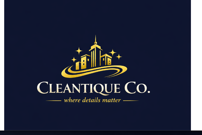 Cleantique Co. logo with skyline and sparkle details