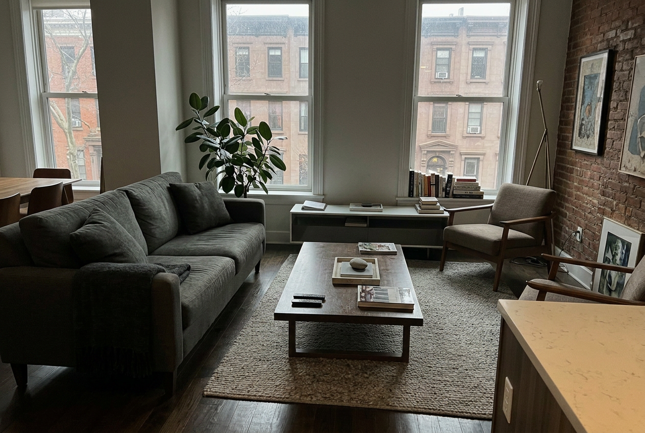 Living room deep clean after professional cleaning by Cleantique Co.